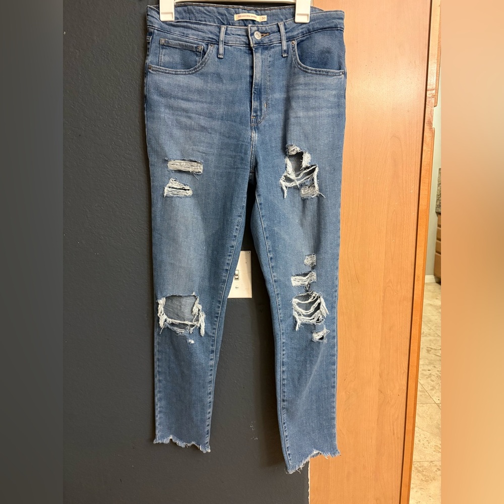 Levis 721 Womens Distressed Blue Jeans